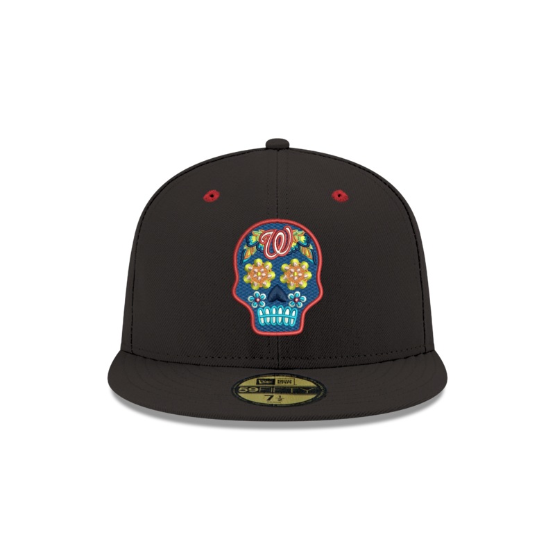 Pre-order Exclusive New Era 59Fifty Washington Nationals Neon Sugar Skull Hat - Black