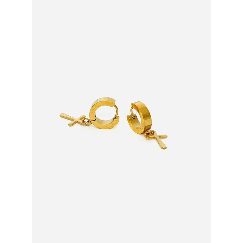 Cross Egyption style Thick Hoop earring Gold