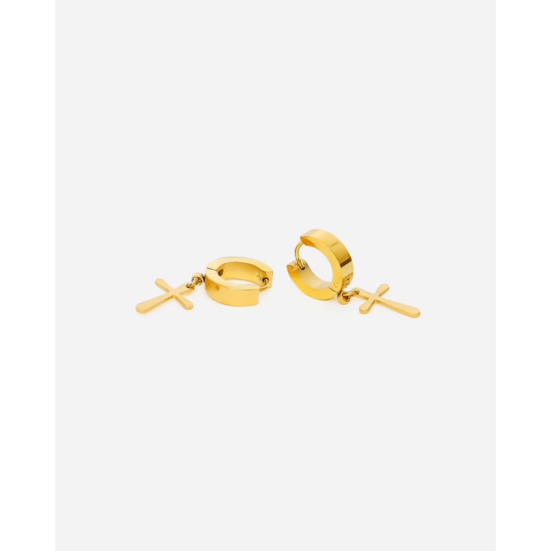 Cross Hoop Egyptian Earrings Gold Tone
