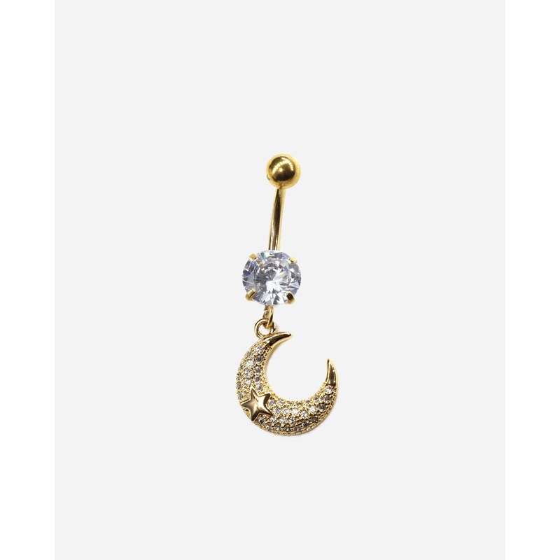 Diamond Moon Dangle Belly Ring
