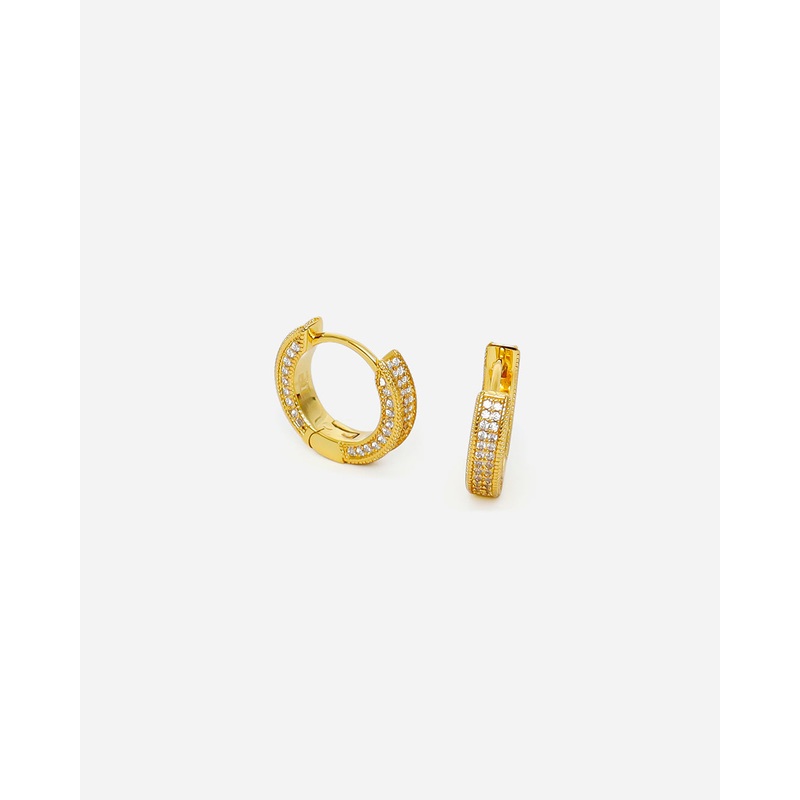 GD 3D Hoop Earrings CZ Micro Pave Gold Plated