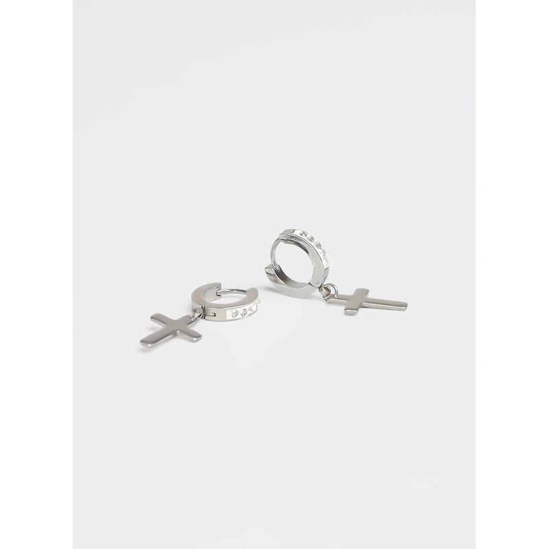 GD Classic Cross White Icy Hoop Earring