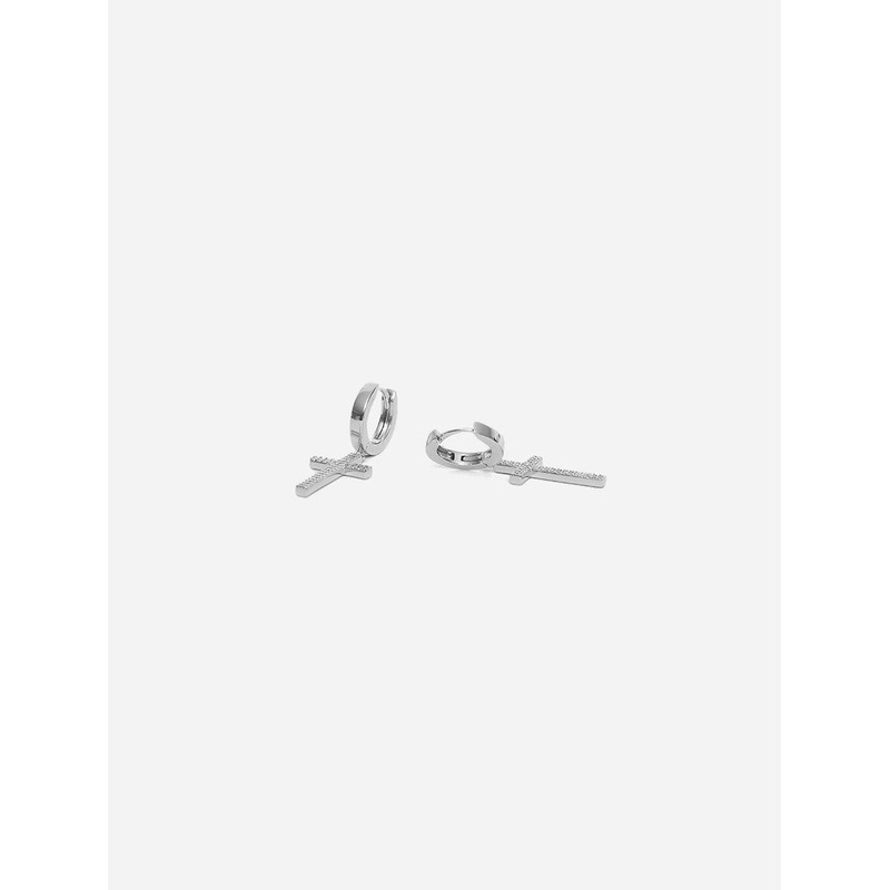 GD Hanging Cross Dangle Hoop Earring