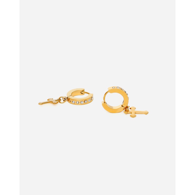 GD Templar Knights Cross Earrings Gold Tone