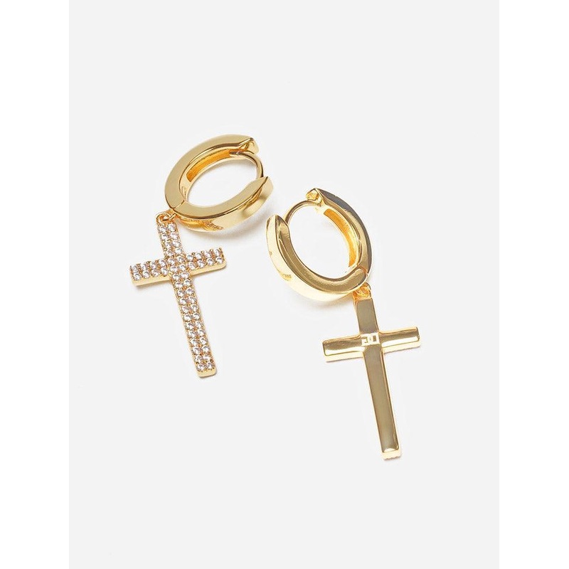 Hanging Ice Cross Dangle Hoop Earring