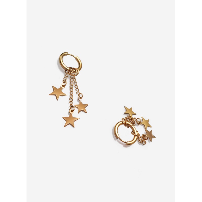GD Dangling Star Hoop Earrings Gold-Tone