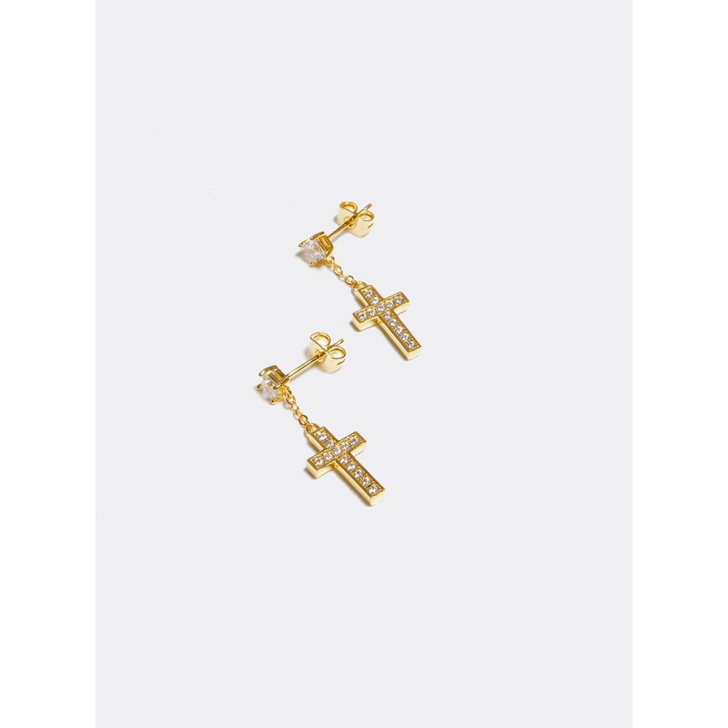 GD Elegant Dangling Iced Cross Earrings