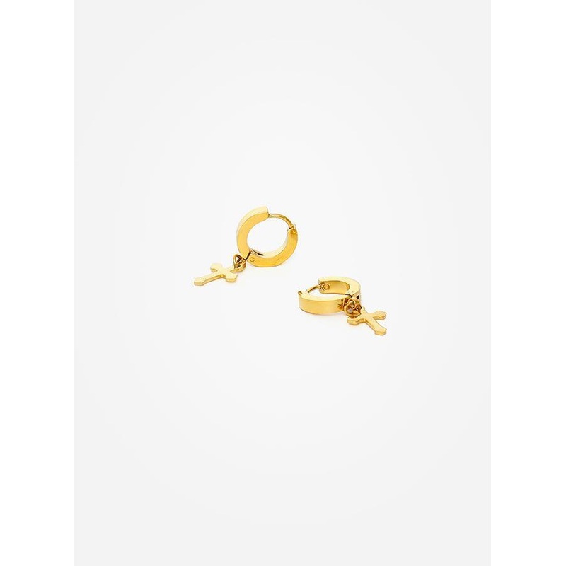 GD Templar Knights Cross Gold Hoop Thick 2 Earrings