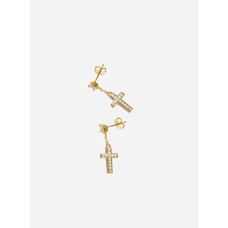 Iced Cross Dangle Stud Earrings