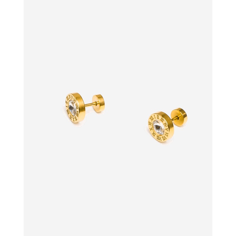 Roman Round Stud Earrings 10mm Gold Tone