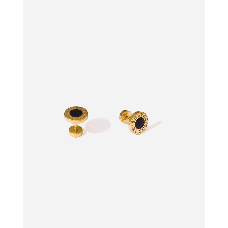 Roman Round Stud Earrings 12mm Gold Tone