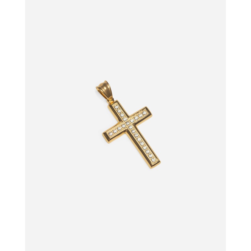 Square Diamond Cut Cross Pendant Gold-Tone