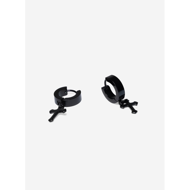 Templar Knights Cross Black Hoop Earrings