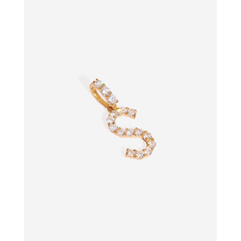 Zirconia Initial S Copper Pendant Gold Tone