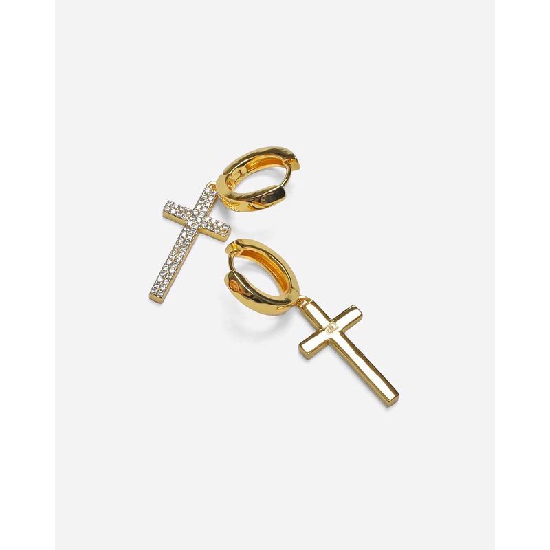 Beverly Cross Hoop Earrings Gold Plated