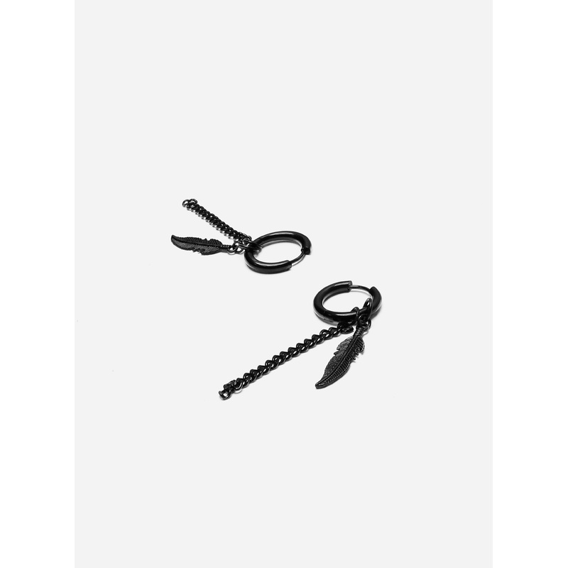 GD Drop Hoop Earring with Feather & Chain Charms